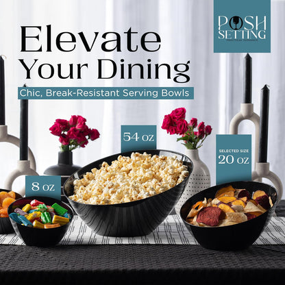 Posh Setting - Black Plastic Serving Bowls for Party - Angled, Disposable, Chip & Candy Bowls - 20 OZ, 5 Pack