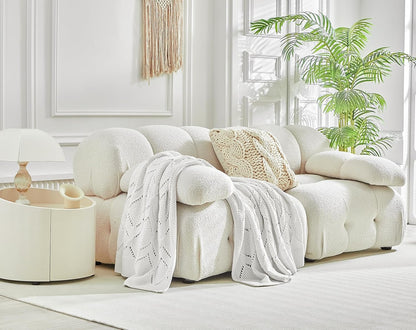 Longhui bedding Chunky Cotton Knit Throw Blanket for Couch, Sofa, Bed, or Chair, Decorative Breathable Fall Cable Knit Blanket 60 x 80 Inches, Large Medium Weight Cream