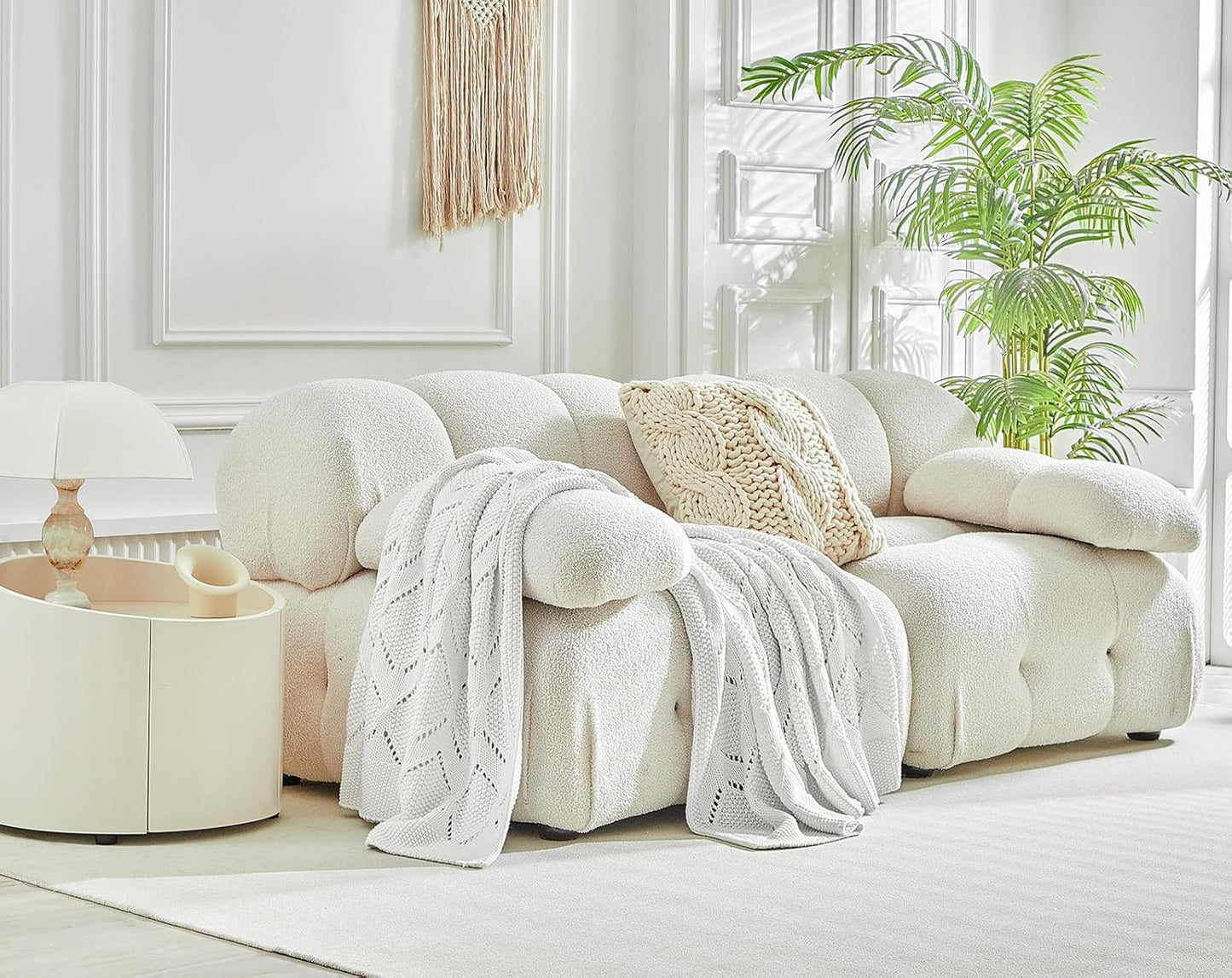 Longhui bedding Chunky Cotton Knit Throw Blanket for Couch, Sofa, Bed, or Chair, Decorative Breathable Fall Cable Knit Blanket 51 x 63 Inches, Medium Weight Cream