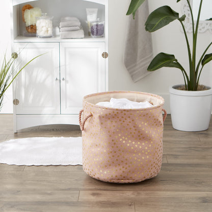 DII Polyester Storage Bin Gold Metallic Collection Collapsible with Handles Large Round Millennial
