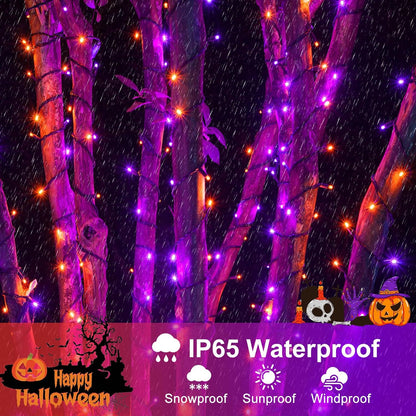 2 Pack Halloween Lights Outdoor, Total 200FT 600 LED Purple Orange String Lights for Outside with 8 Modes Waterproof, Plug in Halloween Decorations for Indoor House Patio Garden Party Holiday