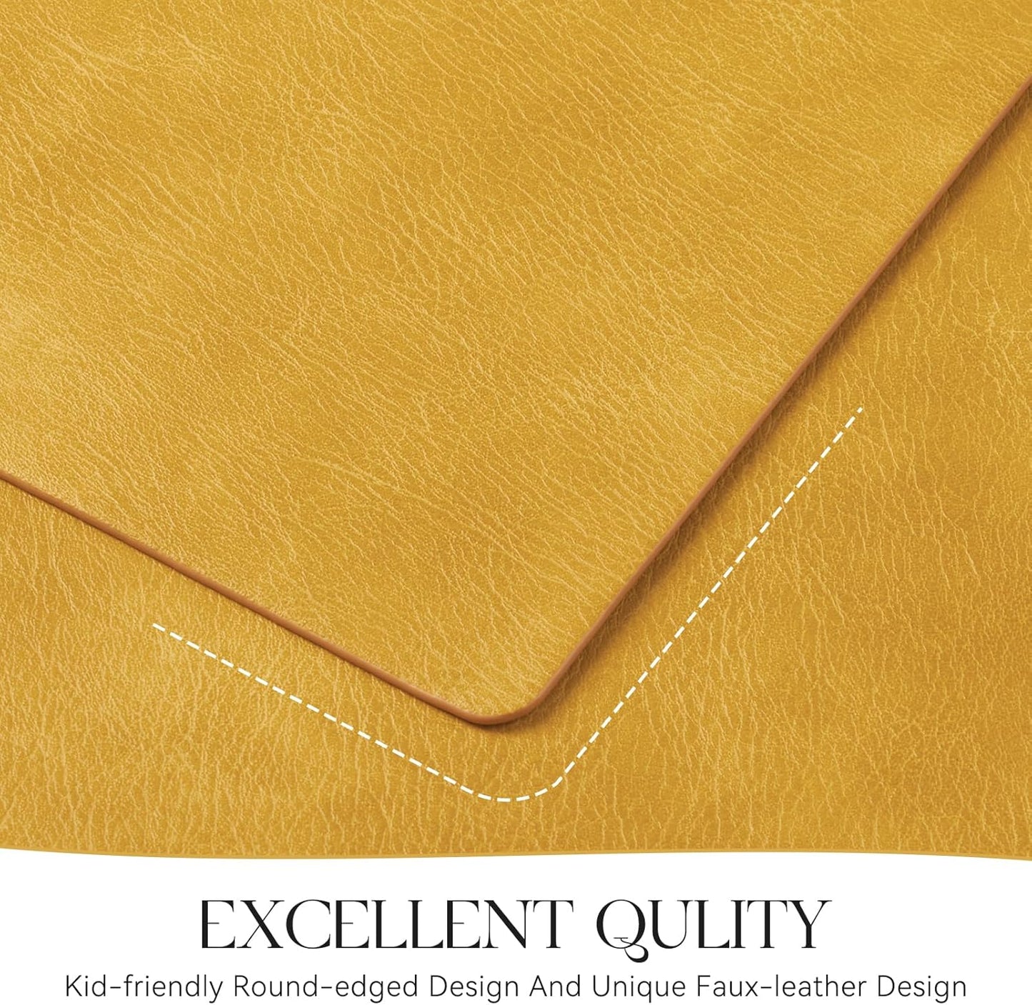 MOSAYT Vinyl Placemats Set of 4-12 X 17 Inch - Faux Leather 100% Waterproof Oil-Proof Wipeable PU Place Mats, Heat Resistant Reversible Table Mats for Kitchen, Dining, Outdoor (Yellow)