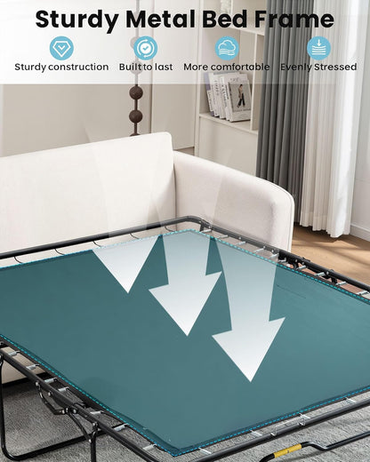 Queen Pull Out Sofa Bed, 2-in-1 Convertible Sleeper Sofa Couch with Memory Foam Mattress, 3-Seater Sofa Bed Queen with Arms for Living Room & Small Spaces, Beige