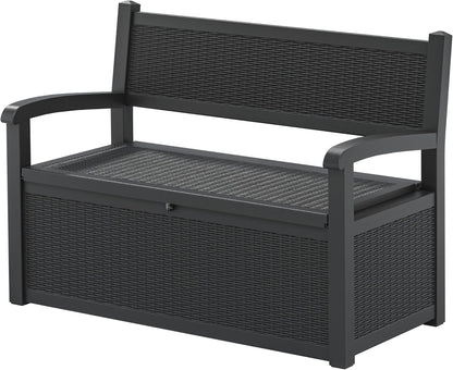 70 Gallon Storage Bench Deck Box for Patio Furniture with Armrest Bench Outdoor Storage