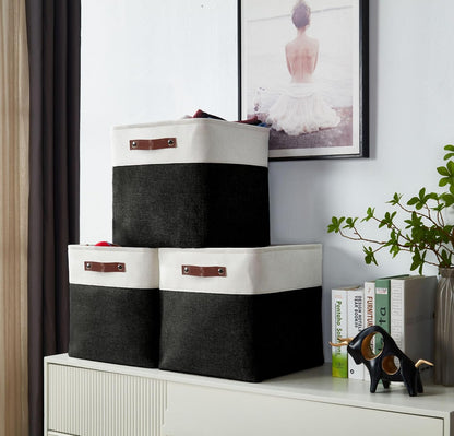 DECOMOMO Storage Cubes, 11x11 Cube Storage Bins, Baskets for Shelves (Black & White, Cube 11" - 4 Pack)