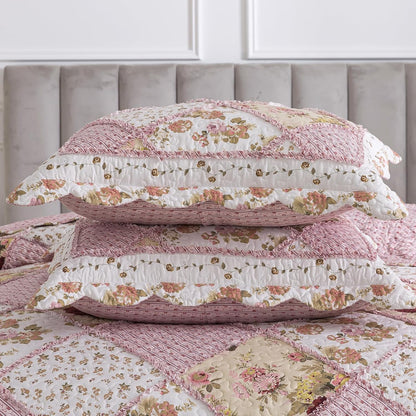 NEWLAKE Quilt Set Queen Size, Bedspread Sets Pink Botanical Floral, Reversible Quilt Bedding Set Lightweight and Breathable for All Seasons, Soft Quilted Bedspread with 2 Pillow Shams