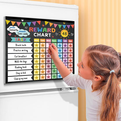 Reward Chart for Kids,Magnetic Behavior Chore Chart for Kids at Home,26 Black Chore Charts,1960 Star Stickers,56 Reward Stickers,Incentive Chore Chart to Develop Responsibility and Good Habits