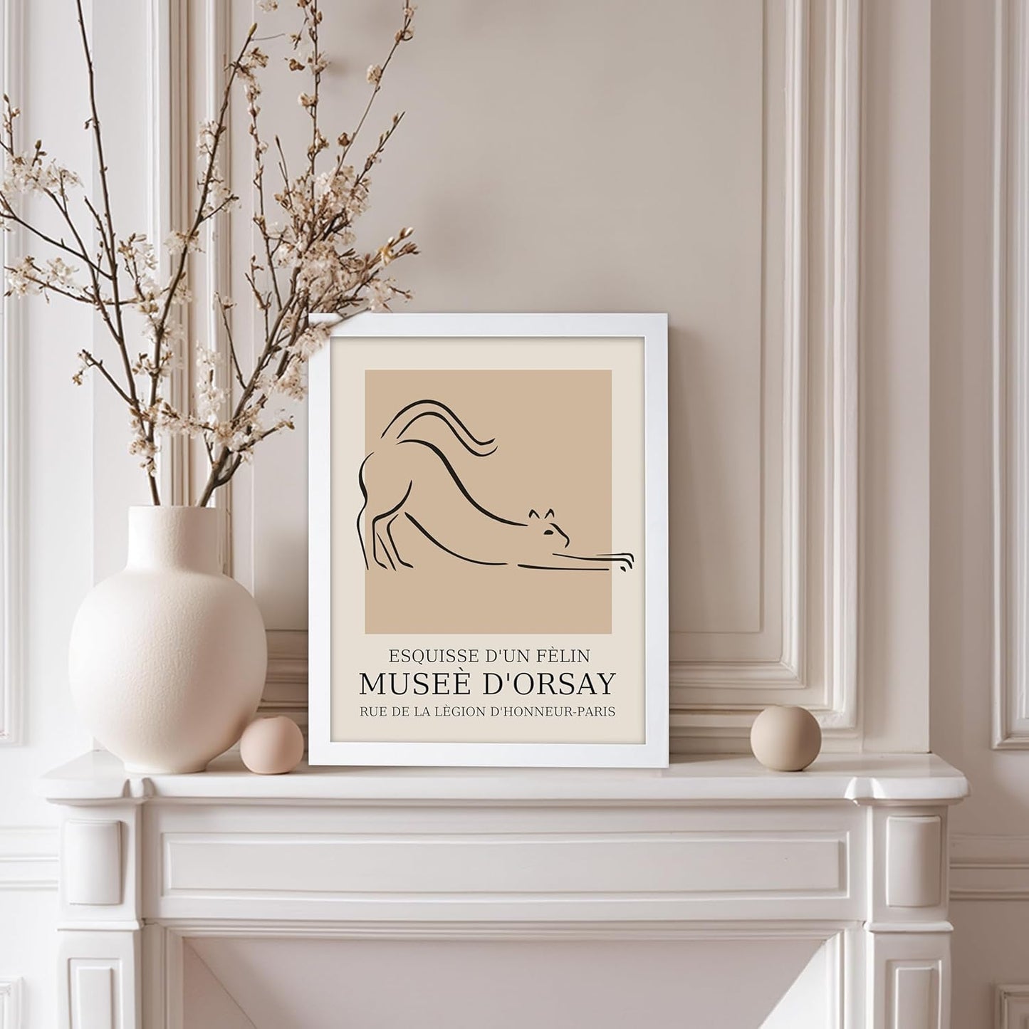 Poster Master Vintage Poster - Retro Minimalist Print - Gift for Artist, Housewarming - Cat, Line Drawing, Sketch, Abstract - Wall Decor for Living Room, Bedroom, 11x14 White Framed