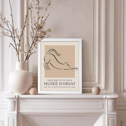 Poster Master Vintage Poster - Retro Minimalist Print - Gift for Artist, Housewarming - Cat, Line Drawing, Sketch, Abstract - Wall Decor for Living Room, Bedroom, 11x14 White Framed