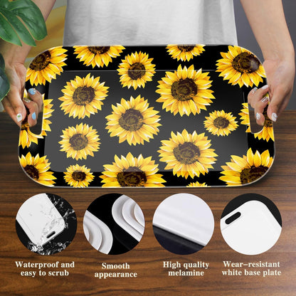 Serving Trays with Handles, 14.5 x 9.8 inch Rectangular Plastic Tray for Restaurant, Kitchen, Sunflower Black Background