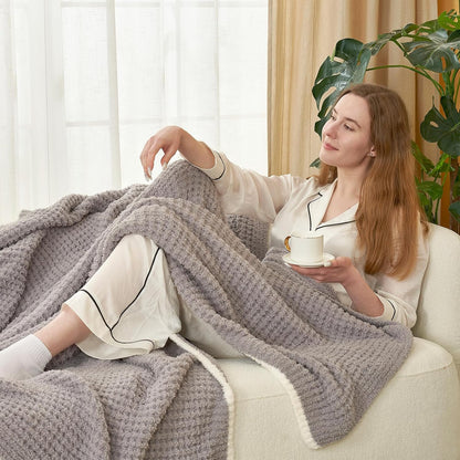 Snuggle Sac Soft Waffle Blanket, Grey Bedding Blankets Queen Size 90x90 inches, Reversible Microfiber Fluffy Fuzzy Grey Blanket Cozy Knit Blanket for Women Mothers Birthday Gifts