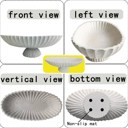 14.5" Large Decorative Long Bowl decor - Fluted Scalloped Decorative Bowls for Home Decor - Ruffle Decor,Stylish Key Bowl for Entry Table,Decorative Fruit Bowls for Kitchen Counter,Light Gray