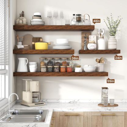 Heimlove 36 Inch Floating Shelves for Wall,10 Inch Deep Brown Wood Shelves with Invisible Brackets,Wall Mounted Storage & Display Shelves for Bedroom,Living Room,Kitchen,Office