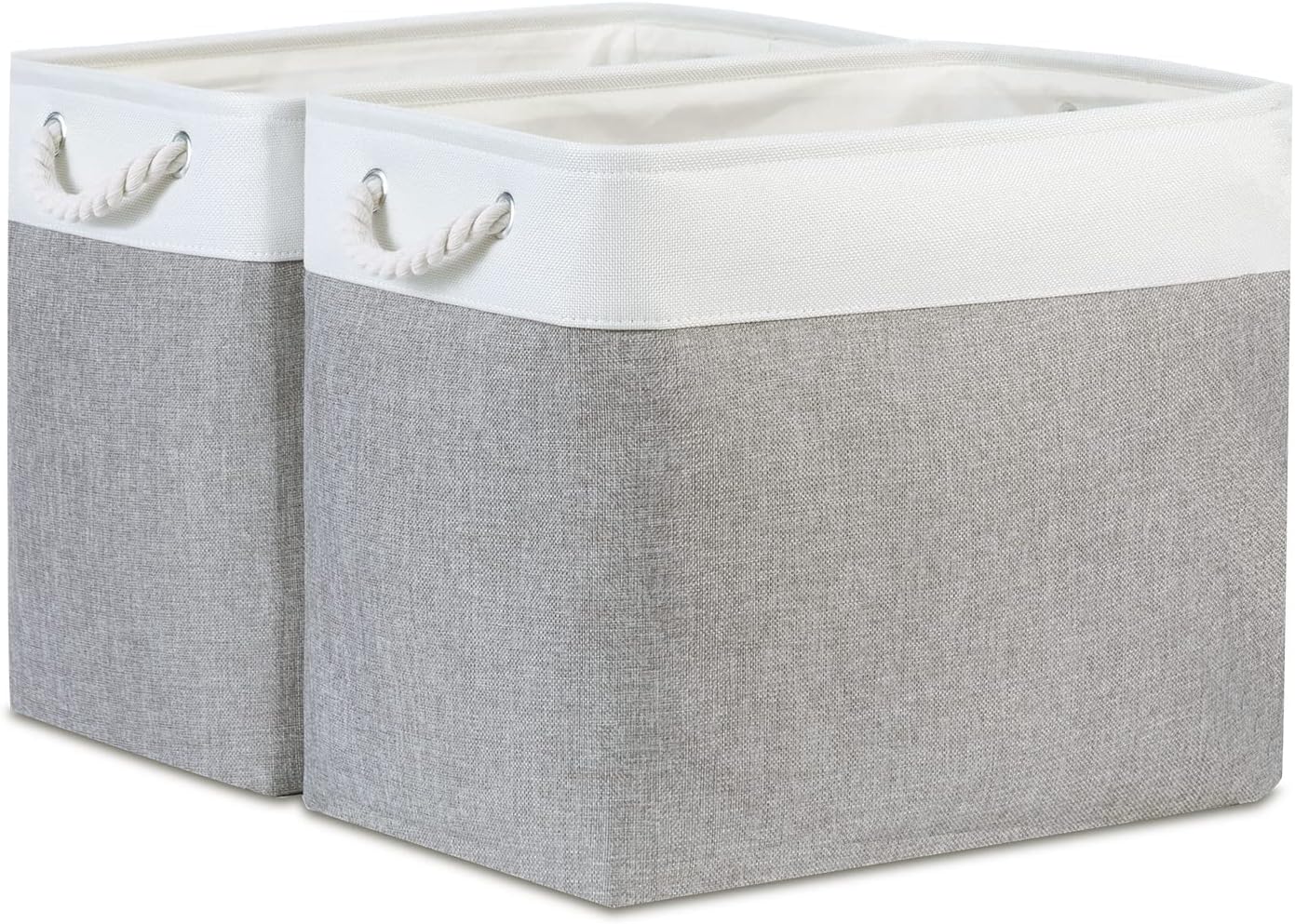 Bidtakay Large Storage Bins for Clothes Fabric Deep Baskets for Organizing Set of 2 Grey Fabric Pantry Storage Bins for Hallway Living Room Blankets 17x12x15 in Extra Large Shelf Tote Baskets