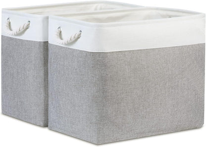 Bidtakay Large Storage Bins for Clothes Fabric Deep Baskets for Organizing Set of 2 Grey Fabric Pantry Storage Bins for Hallway Living Room Blankets 17x12x15 in Extra Large Shelf Tote Baskets