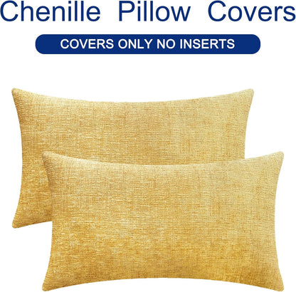 CaliTime Throw Pillow Covers Decorative 12 X 20 Inches Pack of 2 Cozy Chenille Cushion Cases for Couch Sofa Bed Living Room Home Gold
