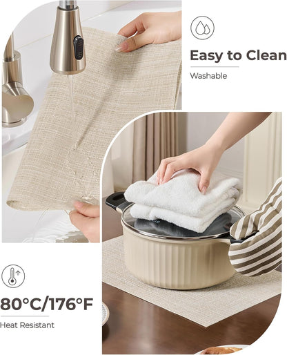 Leetaltree Beige Placemats Set of 12 - Heat Resistant Non-Slip Place mats for Dining Table, Washable Durable PVC Vinyl Woven Table Mats（Beige, 12）