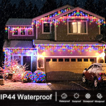 Icicle Christmas Lights Outdoor - 99FT 1216 LED Icicle Lights for Outside 8 Modes with 228 Drops, Waterproof Plug in Fairy String Lights Party Wedding Christmas Decoration Indoor, Multicolor