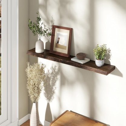 Fun Memories 48" Floating Shelves for Wall, Live Edge Solid Elm Wood Floating Shelf with Invisible Bracket, Wall Mounted Display Wooden Shelves for Bathroom, Kitchen, Bedroom, Walnut Color, Set of 1
