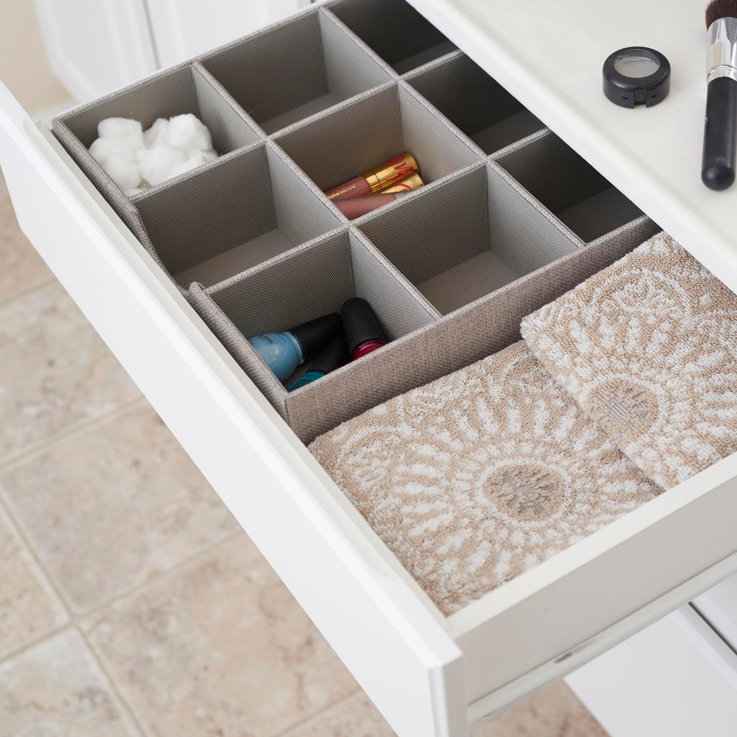 Household Essentials Grey 728-1 Deep 9 Section Drawer Organizer Box for Storage 12 in x 3.13