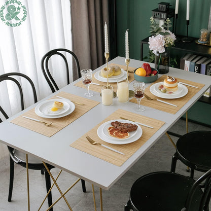 ANDSTAR Bamboo Placemats Set of 8 Waterproof - 12x18 Inch Reusable Table Mats for Dining, Eco-Friendly Heat Resistant Dishwasher Safe Kitchen Decor, Farmhouse Style Home Gift (Natural Color)