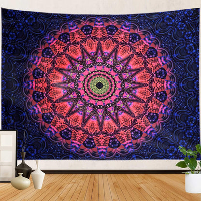 ADDWel Blacklight Mandala Boho Tapestry Glow In The Dark, Black Light Bohemian Hippie Poster Wall Hanging for Bedroom Aesthetic Wall and Room Decor (90" x 70", Mandala)