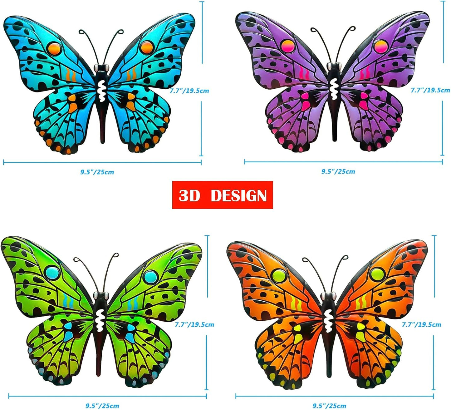 MACLARONX 4 PCS Metal Butterfly 9.6" Butterflies Outdoor Fence Yard Art Wall Decor Hanging Decorations for Garden Living Room Bedroom Patio Balcony Gift for Family Friends Housewarming