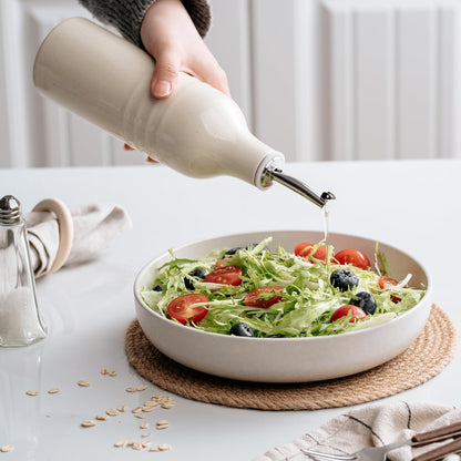 famiware Jupiter 16oz Ceramic Olive Oil Dispenser Bottle, Olive Oil and Vinegar Dispenser Bottle Set of 2 with Stainless Steel Pourers, Suitable for Storage Vinegar, Vanilla White & Light Green