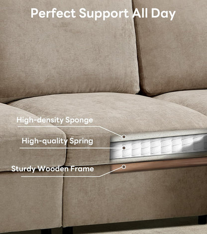 Tbfit L Shaped Couch 8 Seat, Sectional Sofa for Living Room,Chenille Cloud Couch with Ottoman, Khaki