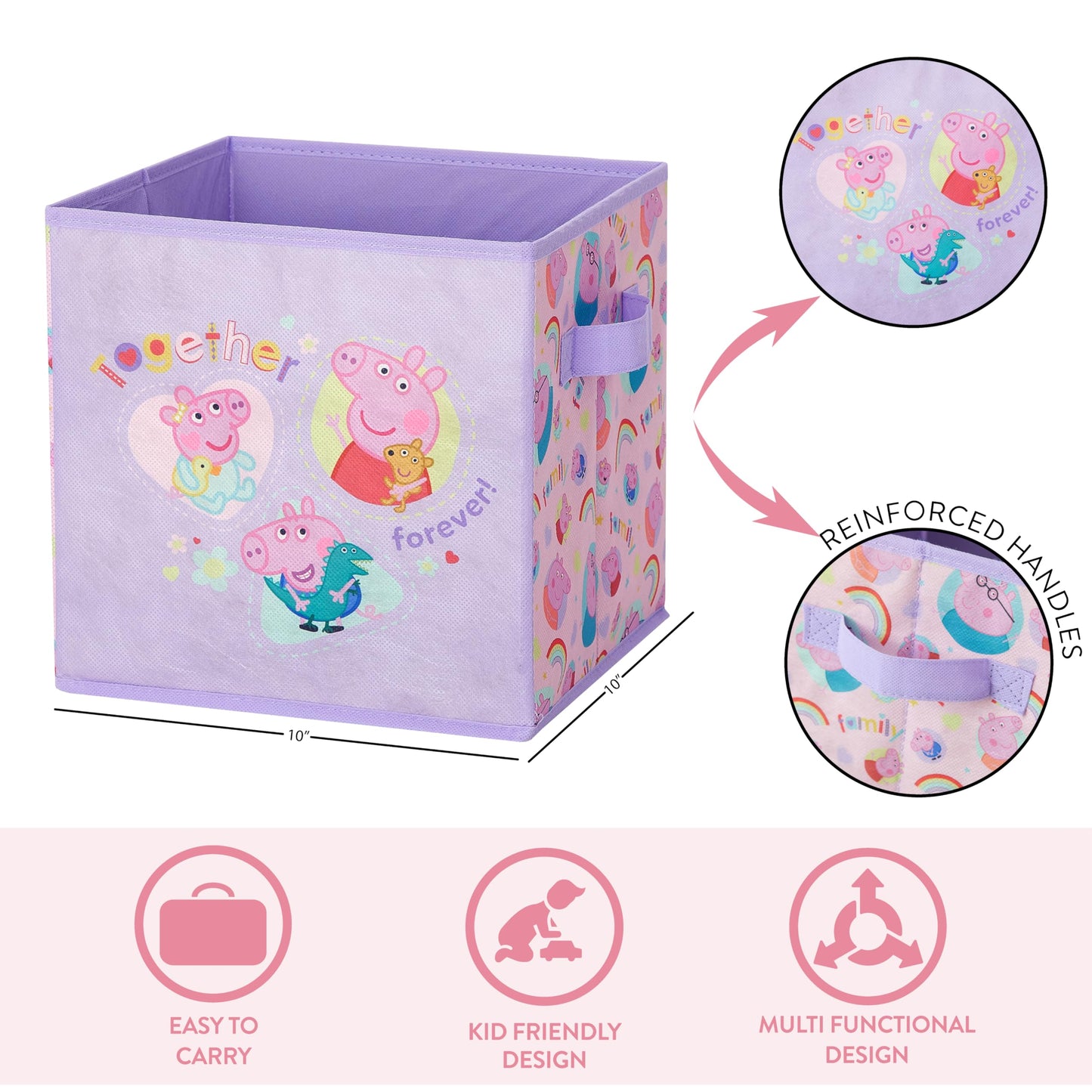 Idea Nuova Storage Cubes for Kids,2 Pack Collapsible Fabric Bins with Handles, Organizer Boxes with