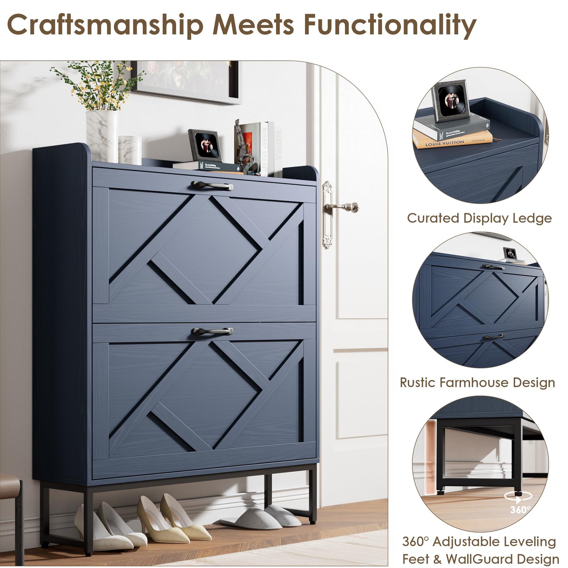 Nicetree Shoe Storage Cabinet, Shoe Cabinet with 2 Flip Drawers, Narrow Shoe Rack Cabinet