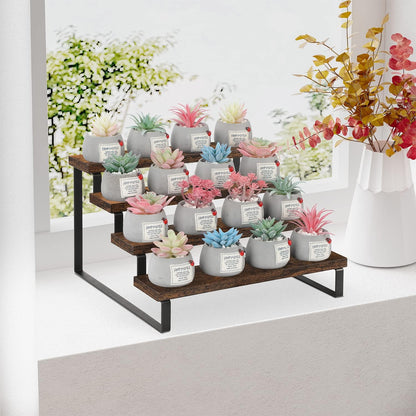 YINMIT Wooden Display Riser Stand, Tiered Perfume and Cologne Organizer Stand, 4 Tier Spice Rack Organizer, Rustic Display Shelf for Candles (4 Tier)