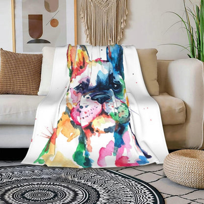 HGOD DESIGNS Watercolor French Bulldog Fleece Throw Blanket Ultra Soft Cozy Blooming Decorative Flannel Blanket All Season for Home Couch Bed Chair Travel 40x50in
