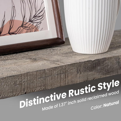 48 Inch Fireplace Mantel Shelf - 8 Inch Deep Rustic Solid Reclaimed Wood Floating Shelf, Wall Mounted Farmhouse Display Shelf with Invisible Heavy Duty Metal Bracket, Set of 2, Cement Grey