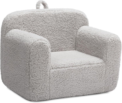 ALIMORDEN Kids Ultra-Soft Snuggle Foam Filled Chair, Toddler Cuddly Sherpa Reading Couch for Boys and Girls, Light Grey