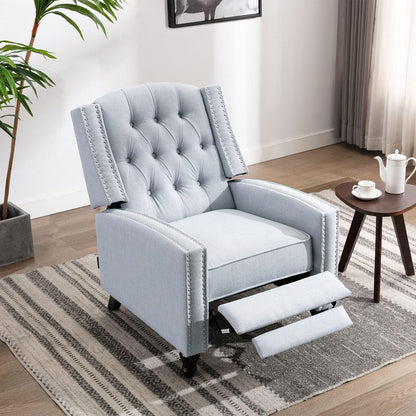 Fabric Push Back Recliner Chair Mid Century Tufted Single Comfy Reading Sofa Chair for Living Room/Bedroom/Home Theatre, Grey