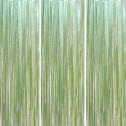 3 Pack 3.3 x 8.2 ft Sage Green Foil Fringe Backdrop Curtains, Tinsel Streamers Party Decorations, Door Shimmer for Baby Shower, Birthday, Martini Party Decorations
