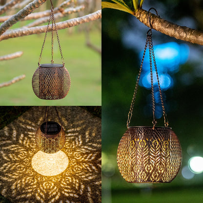 LeiDrail Hanging Solar Lanterns 2 Pack Solar Lanterns Outdoor Waterproof Garden Metal Decorative Light Patio Decor for Outside Yard Tree Tabletop Landscape