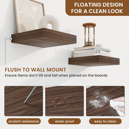 fuqing Floating Shelves for Wall, Bathroom Shelf Wall Mounted for Storage, Shelves with Invisible Bracket for Bedroom, Kitchen, Living Room, Farmhouse Small Book Shelf, 6.5 Inch Set of 3, Walnut