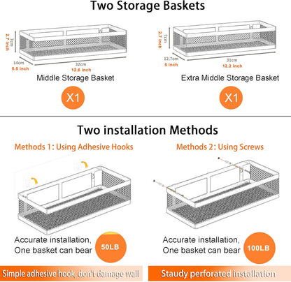 PUSDON Hanging Storage Baskets Organizer Wall Mount, Metal Wire Storage Bin Rack for Kitchen Bathroom Shower Spice Shelf Home Decor Essentials White-2 Packs (Netting)