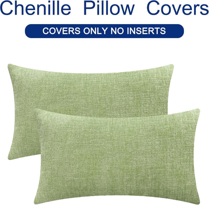 CaliTime Throw Pillow Covers Decorative 16 X 26 Inches Pack of 2 Cozy Chenille Cushion Cases for Couch Sofa Bed Living Room Home Sage Green