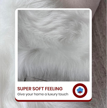 LAMBZY Faux Sheepskin Hypoallergenic Free Shape Silky Shag Rug, Luxury Shaggy Silky Plush Carpet for Bedrooms Rugs Living, Kids Rooms Sofa Floor Rugs (Double Side by Side 3'x4', 90x120cm White)