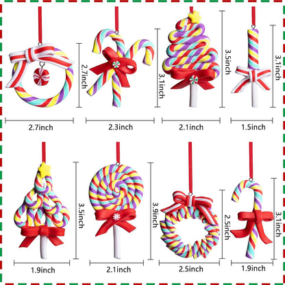 codree 8 PCS Christmas Lollipop Ornaments- Candy Ornaments for Christmas Tree- Candies Polymer Clay Ornament for Xmas Tree Party Hanging Decoration