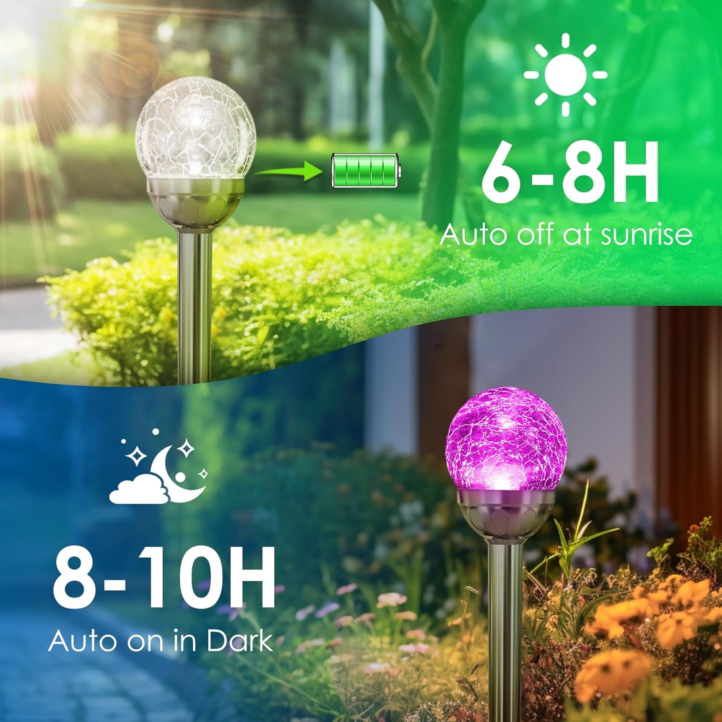 SOLPEX Solar Garden Lights Outdoor, 3 Pack Multi-Color Changing&White 2 Modes Solar Powered Glass Ball Garden Lights Waterproof for Patio Decoration