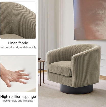 Swivel Barrel Accent Chair, Modern Round Corduroy Fabric Arm Chair for Living Room, Bedroom, Comfy Club Reading Chairs for Adults (Corduroy Camel, Set of 2)