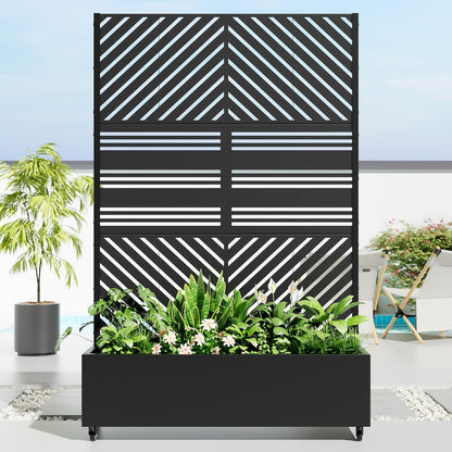 Casaphoria Metal Raised Garden Bed with Trellis and Wheels, 72"x47"x16" Planter Box for Climbing Plants, Vegetables & Vines, Features Drainage Holes and Privacy Screen, Black(Parallel&Harold)