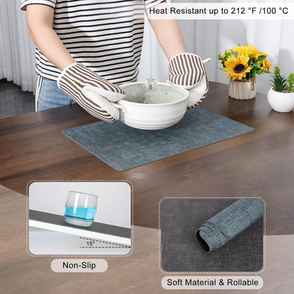 Myir JUN Dual Sided Placemats, Faux Leather Set of 6 Indoor & Outdoor Square Non-Slip Table Mats (Gray Light Blue, Set of 6)