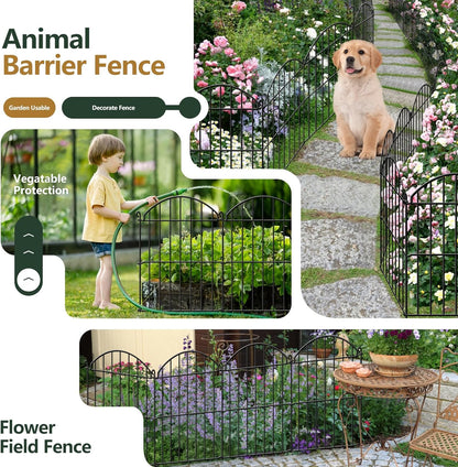 32 Panels Garden Fence, 34ft x 23in Animal Barrier Fences for Rabbits Dogs, Rustproof Metal Gardens Border Fencing, Arched Decorative Flower Bed Edging Barriers for Outdoor Yard Patio