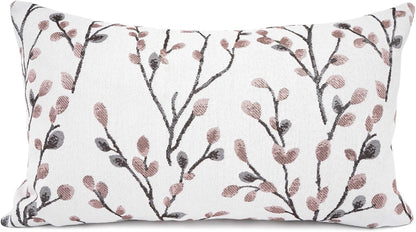 YOUR SMILE Classical Embroidery Jacquard Farmhouse Oblong Rectangle Chenille Red Leaf Decorative Throw Pillow Case,12x20 inch