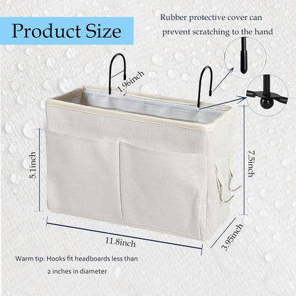 Bedside Caddy Organizer/Bedside Hanging Storage Bag Multi-Function Caddy for Bunk bed Hospital Beds Dorm Bed Rails, Holders Books Glasses Phones Magazine(White)